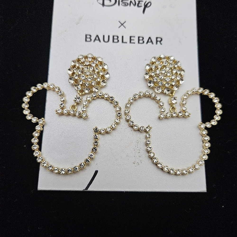 Disney BaubleBar Gold Mickey Mouse Silhouette CZ Pave Drop Earrings